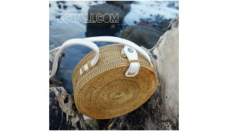 circle disc handbags rattan design full handmade limited edition leather handle